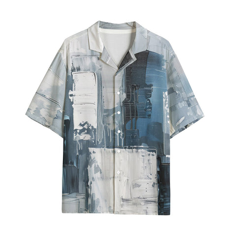 Hawaiian Shirt Modern Art Abstraction Blue and White