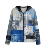 Men's Zip Up Hoodie Modern Art Abstraction Blue and White