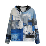 Men's Zip Up Hoodie Modern Art Abstraction Blue and White