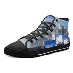 High-Top Canvas Shoes Modern Art Abstraction Blue and White