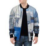 Bomber Jacket Modern Art Abstraction Blue and White