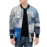 Bomber Jacket Modern Art Abstraction Blue and White