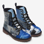 Leather Boots Modern Art Abstraction Blue and White