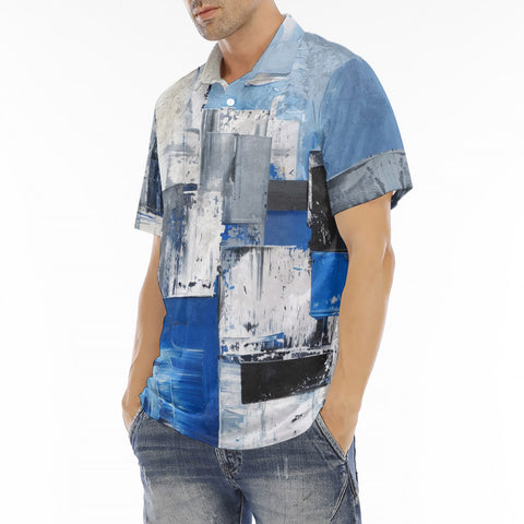 Men's Polo Shirt Modern Art Abstraction Blue and White