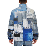 Down-Padded Puffer Jacket Modern Art Abstraction Blue and White
