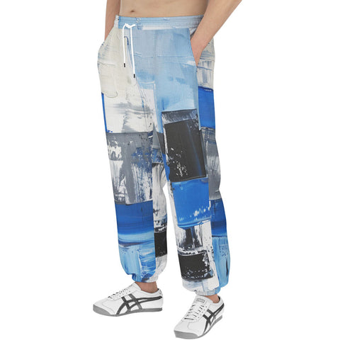 Men's Sweatpants Modern Art Abstraction Blue and White