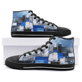 High-Top Canvas Shoes Modern Art Abstraction Blue and White