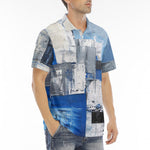 Men's Polo Shirt Modern Art Abstraction Blue and White