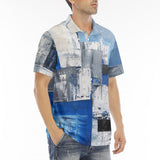 Men's Polo Shirt Modern Art Abstraction Blue and White