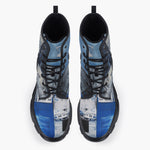 Casual Leather Chunky Boots Modern Art Abstraction Blue and White