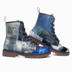 Leather Boots Modern Art Abstraction Blue and White