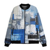 Bomber Jacket Modern Art Abstraction Blue and White