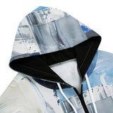 Men's Zip Up Hoodie Modern Art Abstraction Blue and White