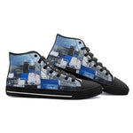 High-Top Canvas Shoes Modern Art Abstraction Blue and White