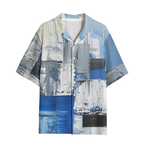 Hawaiian Shirt Modern Art Abstraction Blue and White