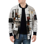 Bomber Jacket Modern Art Abstraction Brown and White