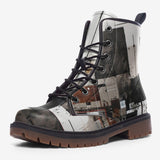 Leather Boots Modern Art Abstraction Brown and White