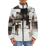 Down-Padded Puffer Jacket Modern Art Abstraction Brown and White