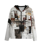 Men's Zip Up Hoodie Modern Art Abstraction Brown and White