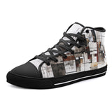 High-Top Canvas Shoes Modern Art Abstraction Brown and White