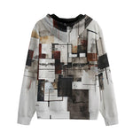 Men's Zip Up Hoodie Modern Art Abstraction Brown and White