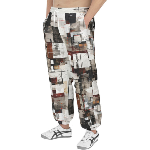 Men's Sweatpants Modern Art Abstraction Brown and White
