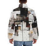 Down-Padded Puffer Jacket Modern Art Abstraction Brown and White