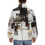 Down-Padded Puffer Jacket Modern Art Abstraction Brown and White