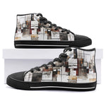 High-Top Canvas Shoes Modern Art Abstraction Brown and White