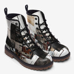 Leather Boots Modern Art Abstraction Brown and White