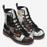 Leather Boots Modern Art Abstraction Brown and White