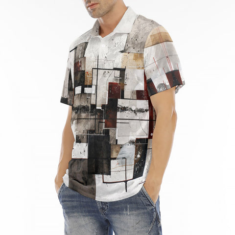 Men's Polo Shirt Modern Art Abstraction Brown and White