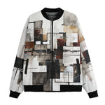 Bomber Jacket Modern Art Abstraction Brown and White