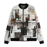 Bomber Jacket Modern Art Abstraction Brown and White
