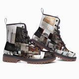 Leather Boots Modern Art Abstraction Brown and White