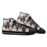 High-Top Canvas Shoes Modern Art Abstraction Brown and White