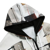 Men's Zip Up Hoodie Modern Art Abstraction Brown and White