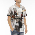 Men's Polo Shirt Modern Art Abstraction Brown and White