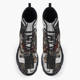 Casual Leather Chunky Boots Modern Art Abstraction Brown and White