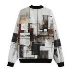 Bomber Jacket Modern Art Abstraction Brown and White
