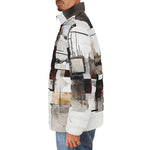 Down-Padded Puffer Jacket Modern Art Abstraction Brown and White