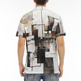 Men's Polo Shirt Modern Art Abstraction Brown and White