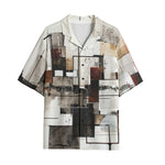 Hawaiian Shirt Modern Art Abstraction Brown and White