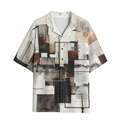 Hawaiian Shirt Modern Art Abstraction Brown and White