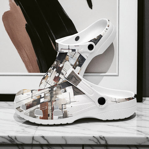 Classic Clogs Modern Art Abstraction Brown and White