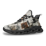 Sports Mesh Sneakers Modern Art Abstraction Brown and White