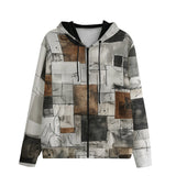 Men's Zip Up Hoodie Modern Art Abstraction Brown and White