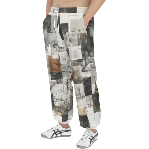 Men's Sweatpants Modern Art Abstraction Brown and White