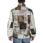 Down-Padded Puffer Jacket Modern Art Abstraction Brown and White