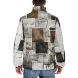 Down-Padded Puffer Jacket Modern Art Abstraction Brown and White